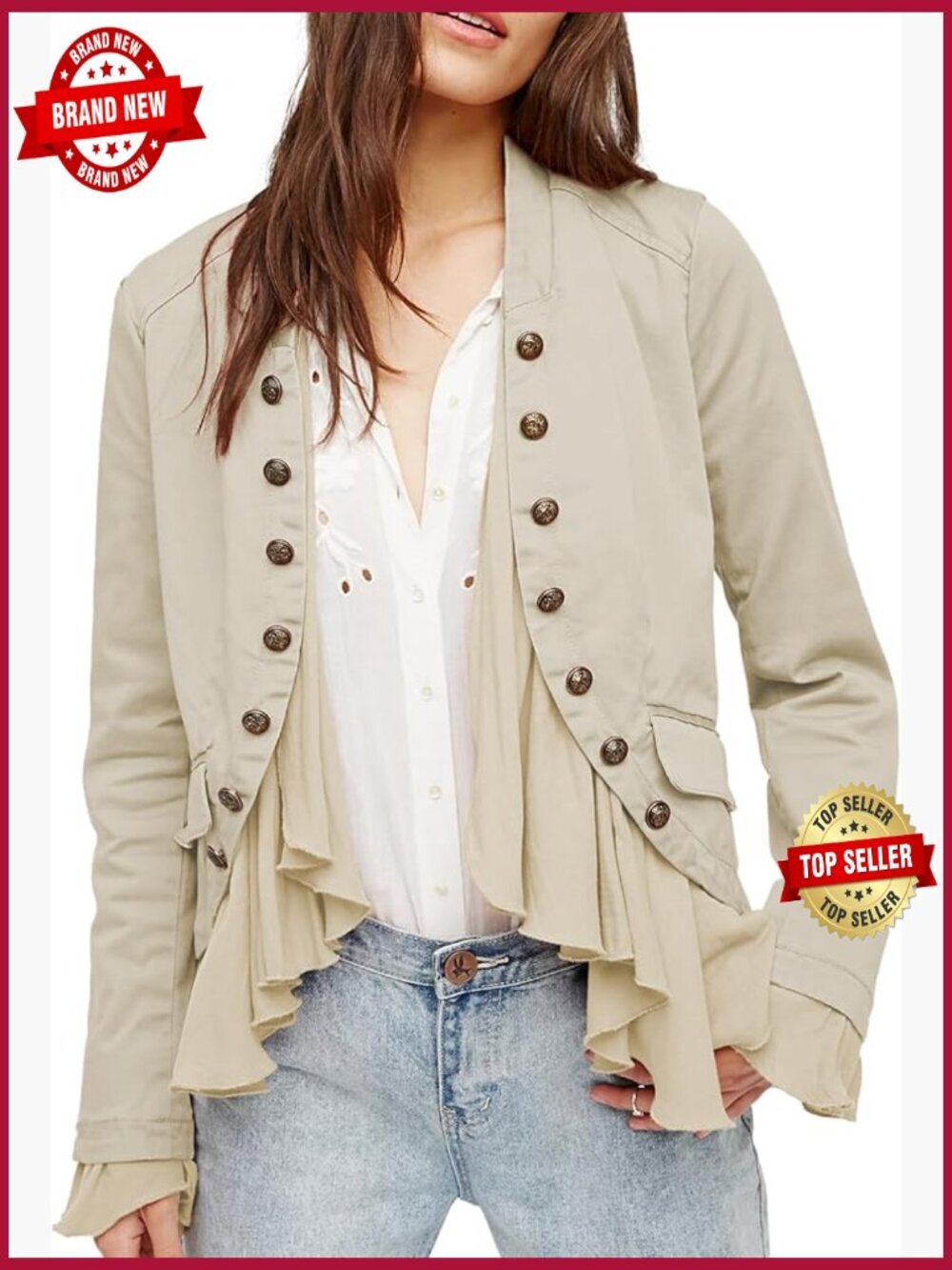 Steampunk Ruffle Blazer Open Front High Low Hem Cotton Cardigan